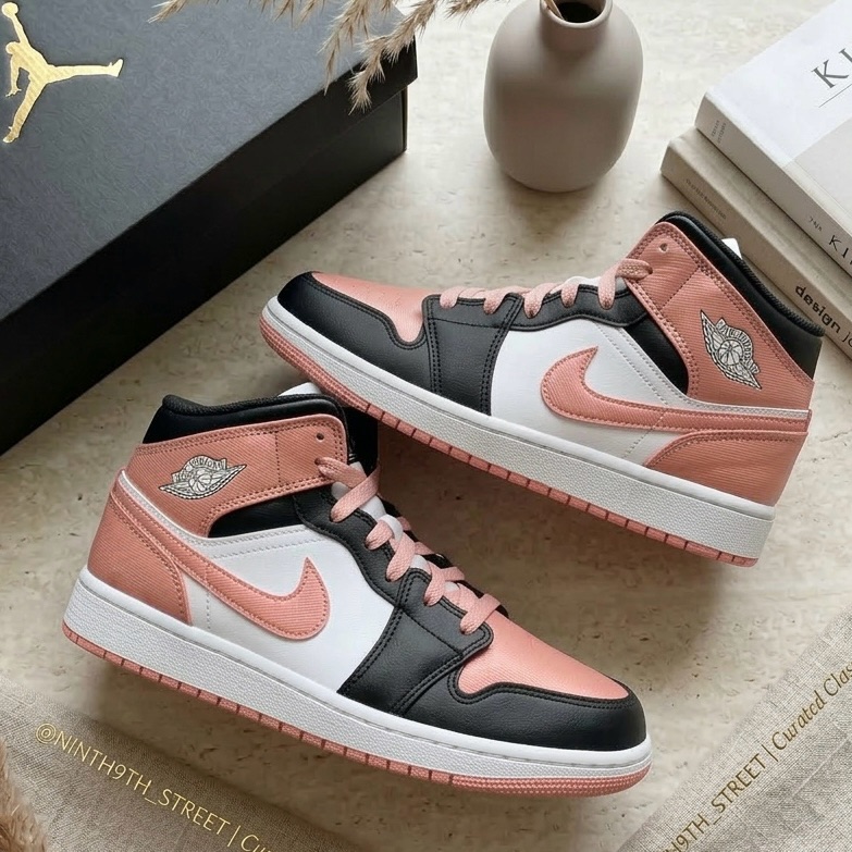 Nike Air Jordan 1 Mid White Pink Satin W8 Dm9077-108 Nib